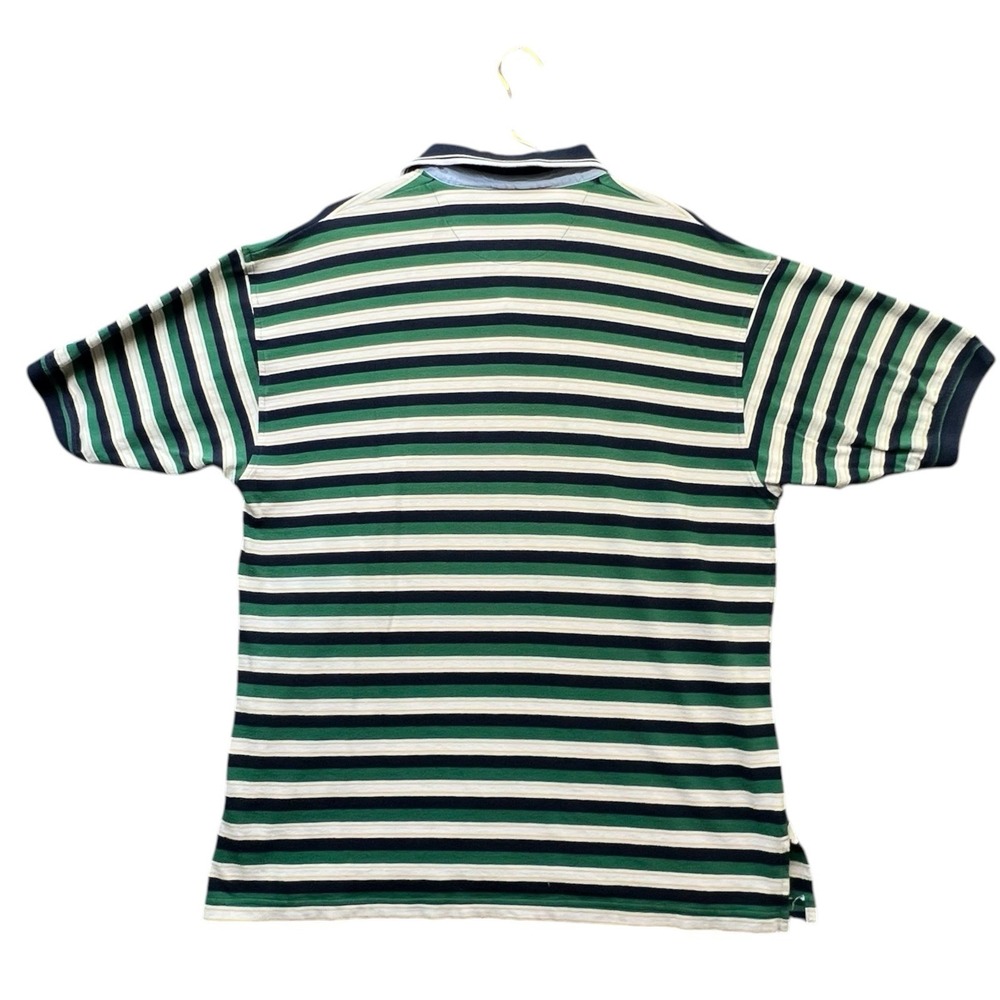 Vintage Bugle Boy Striped Polo Shirt XL Green Navy White 90s Cotton Classic - Picture 4 of 8